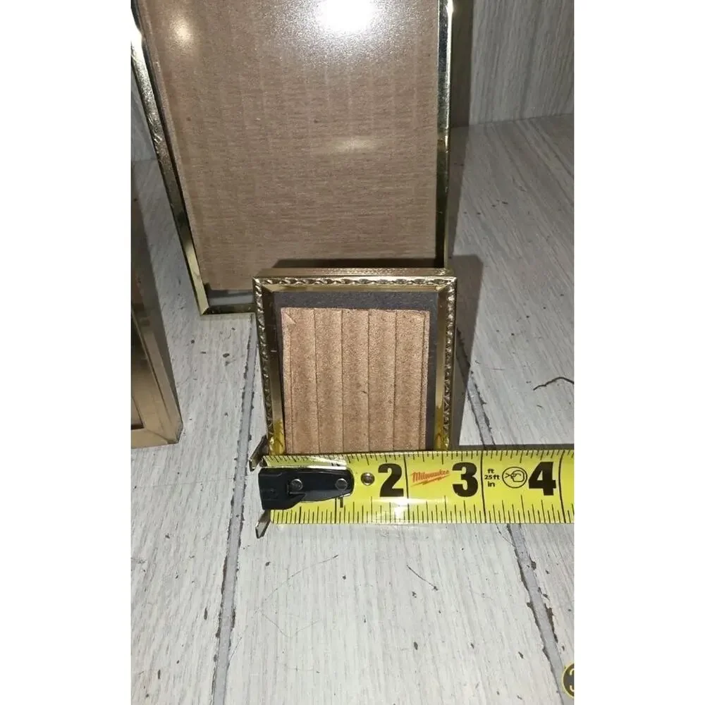Vintage MCM Metal Brass Picture Frames Freestanding Wall Hanging Gold Set Of 3